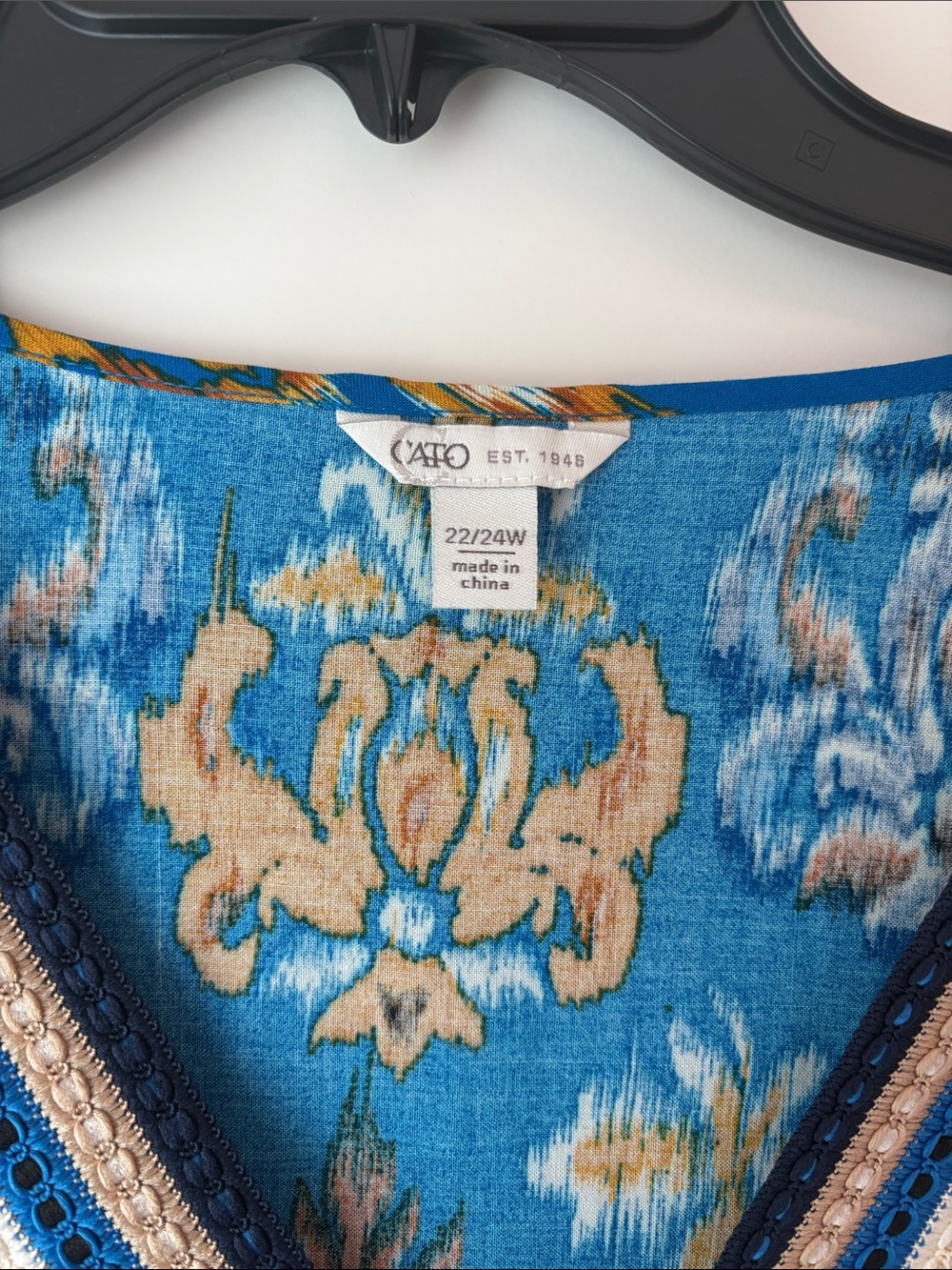 Cato Blue and Mustard Short Sleeve Blouse - Picture 4 of 11